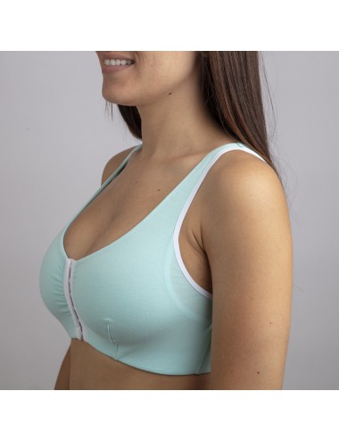 Brassière en Coton Bio Lison Turquoise pour prothèse mammaire Coeur de Lys