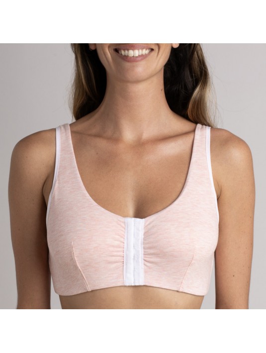 Brassière en Coton Bio Lison Rose chiné pour prothèse mammaire Coeur de Lys Brassière en Coton Bio Lison Rose chiné pour prothèse mammaire Coeur de Lys