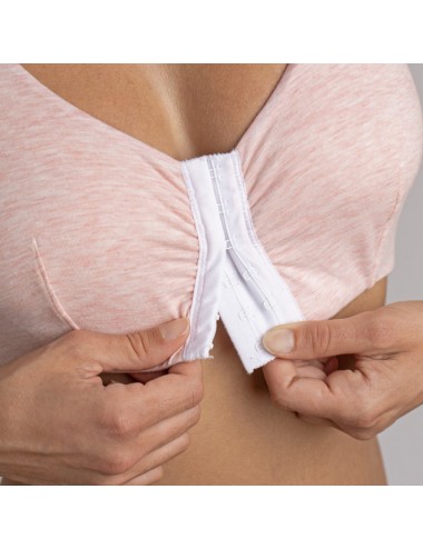 Brassière en Coton Bio Lison Rose chiné pour prothèse mammaire Coeur de Lys