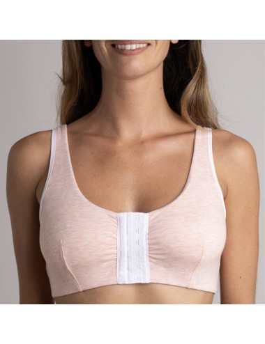 Brassière en Coton Bio Lison Rose chiné pour prothèse mammaire Coeur de Lys