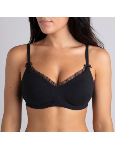 Soutien-gorge Coton Bio Marguerite Noir pour prothèse mammaire externe Coeur de Lys