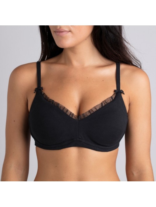 Soutien-gorge Coton Bio Marguerite Noir pour prothèse mammaire externe Coeur de Lys Soutien-gorge Coton Bio Marguerite Noir pour prothèse mammaire externe Coeur de Lys