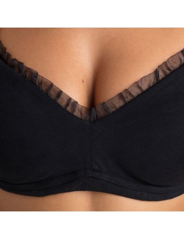 Soutien-gorge Coton Bio Marguerite Noir pour prothèse mammaire externe Coeur de Lys