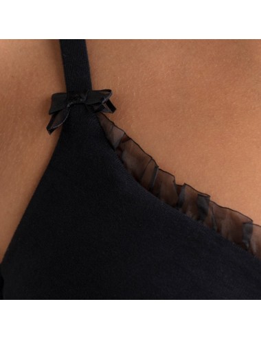 Soutien-gorge Coton Bio Marguerite Noir pour prothèse mammaire externe Coeur de Lys