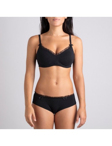 Soutien-gorge Coton Bio Marguerite Noir pour prothèse mammaire externe Coeur de Lys