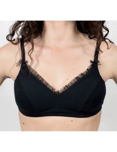 Soutien-gorge Coton Bio Marguerite Noir pour prothèse mammaire externe Coeur de Lys